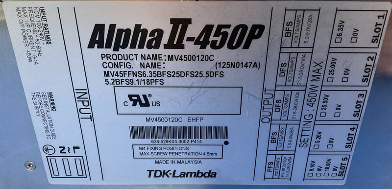 ALPHA II-450P POWER SUPPLY (MV4500120C/125N0147A ) TDK-LAMBDA