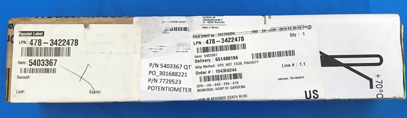 NEW Siemens Service Kit Potentiometer (5403367/07729523) Siemens