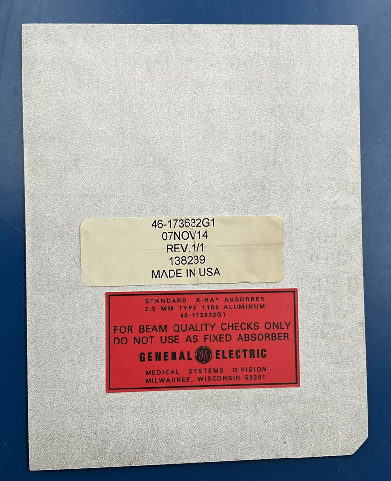 Standard X-Ray Absorber, 2.5mm Type 1100 (AL) (46-173632G1 (REV 1/1) GE