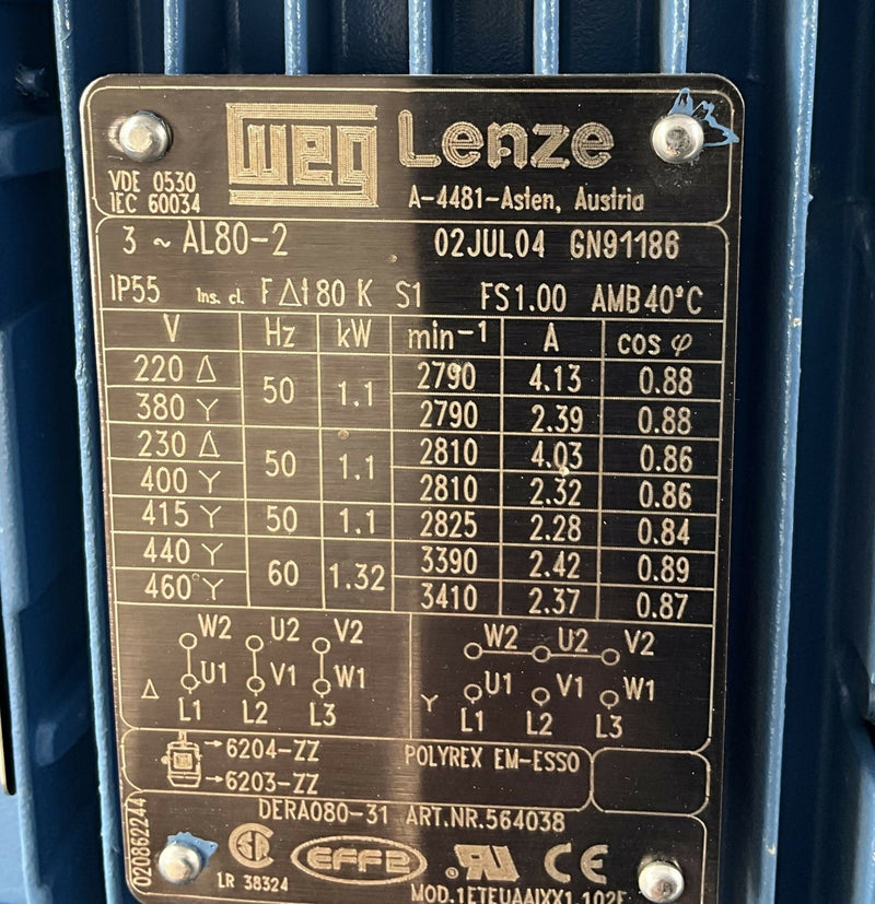 WEG 3 PHASE MOTOR (AL80-2) WEG/LENZE