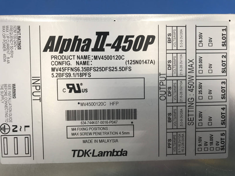 Power Supply (AlphaII-450P/MV4500120C) TDK-Lambda