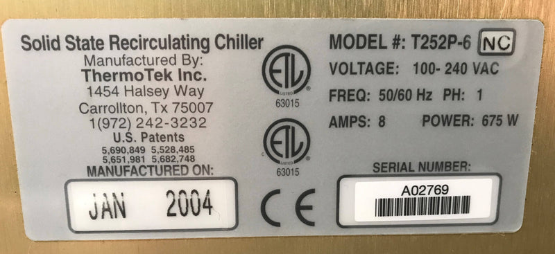 Solid State Recirculating Chiller (2210405-16/T252P-6/2375089-2/221405-10) GE