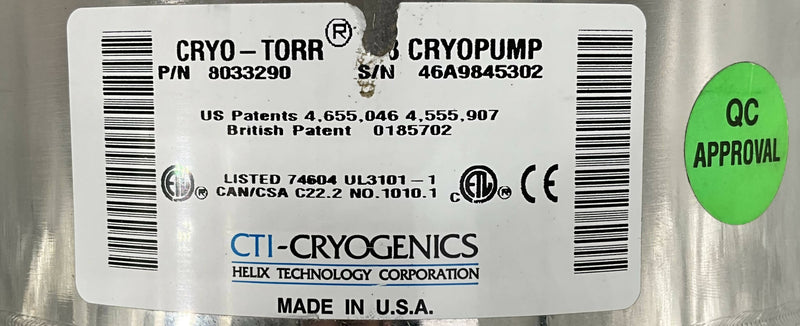 CRYO TORR HIGH VACUUM PUMP (8033290) OXFORD INSTRUMENTS