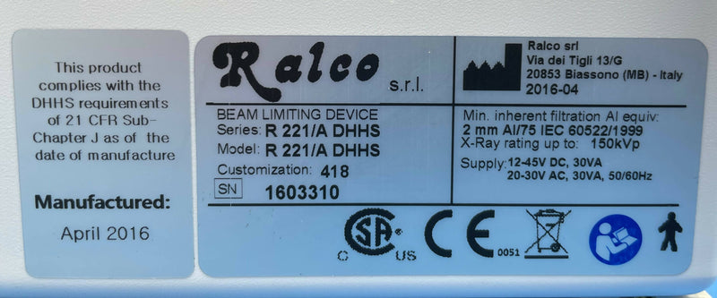MANUAL COLLIMATOR (R 221/A DHHS) RALCO